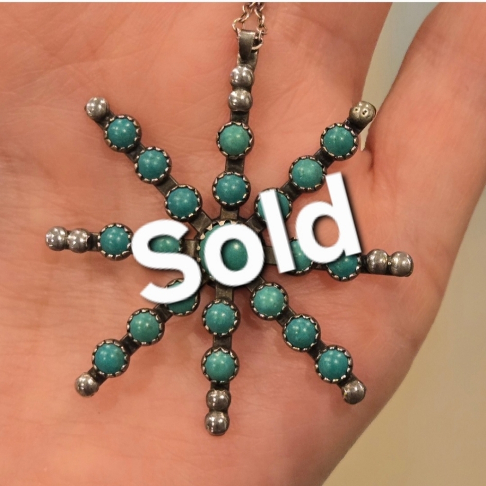 Native American Snake Eyes Turquoise Sterling Silver Star Necklace Pendant VTG